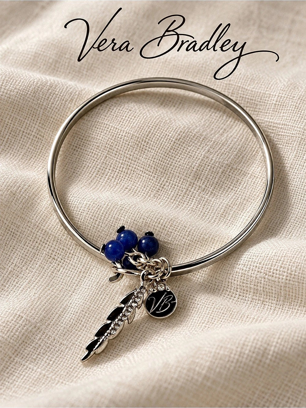 Vera Bradley Bangle Bracelet with Blue Beads and Charms Like New 248